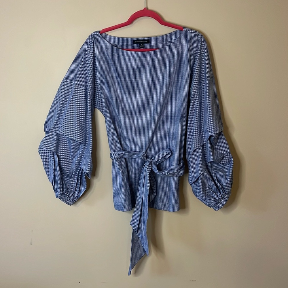 🔥SOLD🔥 Banana Republic Dark Navy Blue/White Checked Blouse Size Small